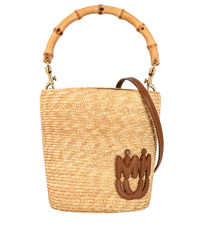 Bamboo Handle Bucket Bag, &pound;750, Handbags, Beige/Brown, Leather/Raffia, Front view